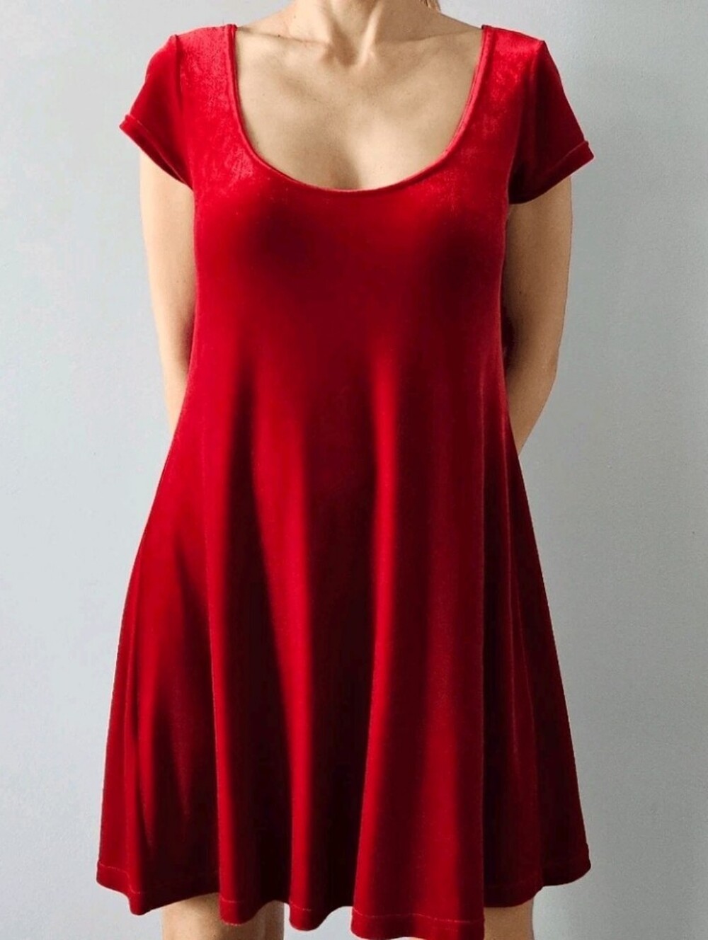 ALEXIA ADMOR French Design Group Red Velvet Mini Dress Tunic Sz M
